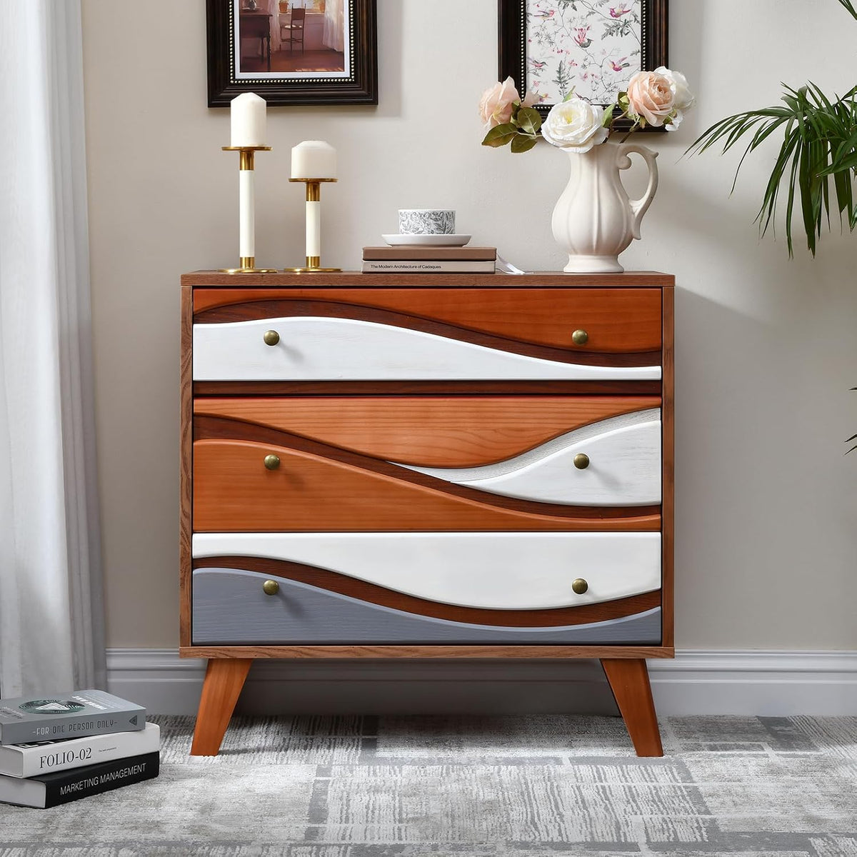 Sculpted Wave Tri-Color Three-Drawer Dresser