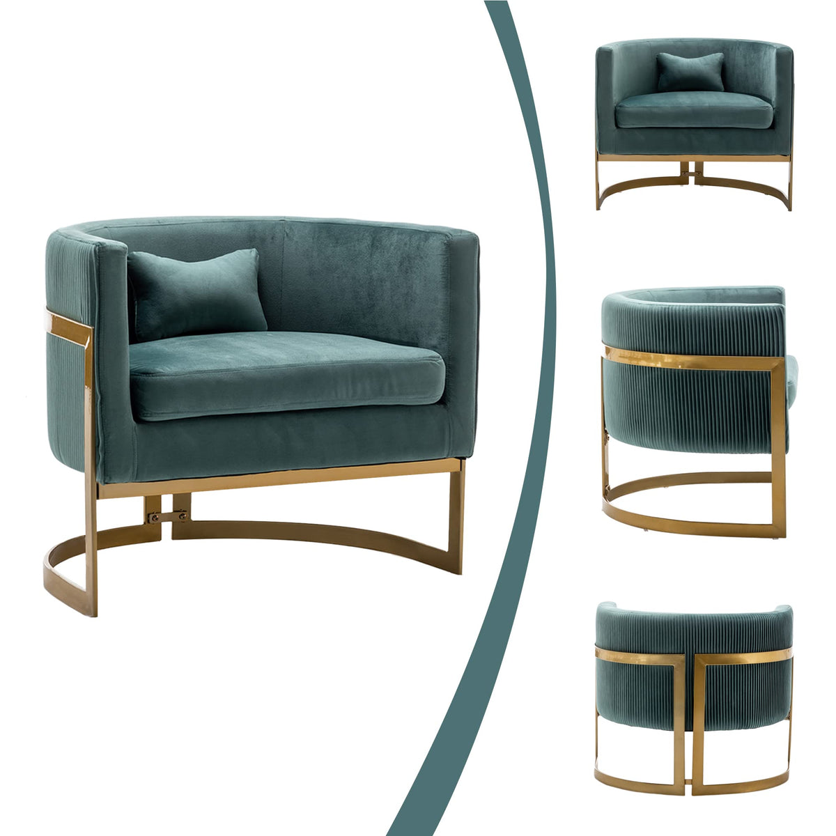 Velvet Accent Chair Ivory Modern Barrel Chair with Gold Legs
