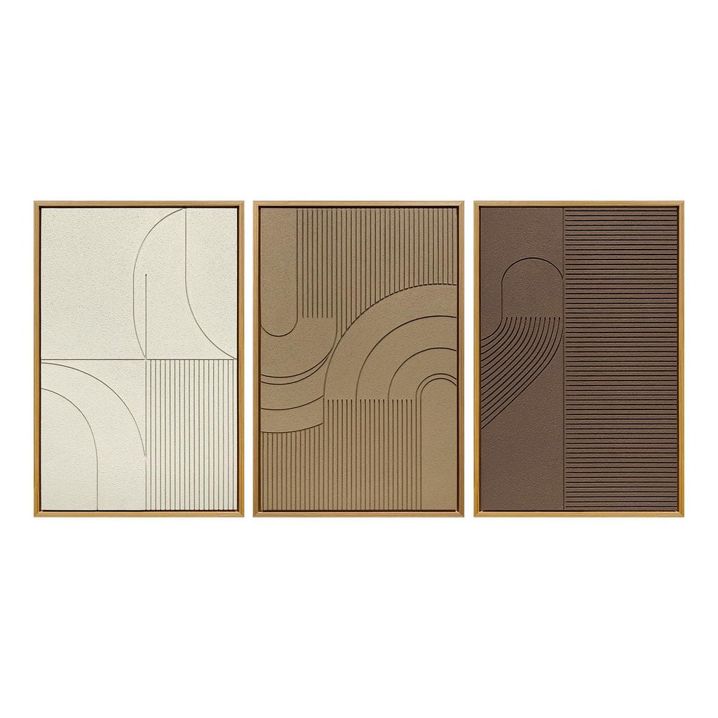 Abstract Geometric Relief Wall Art – Framed Triptych