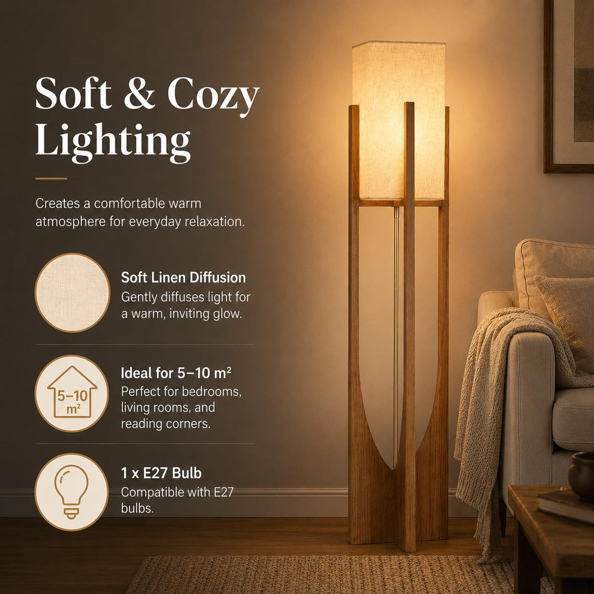 Boho Style Bamboo Woven Floor Lamp for Living Room, 36 in, Cozy Decor