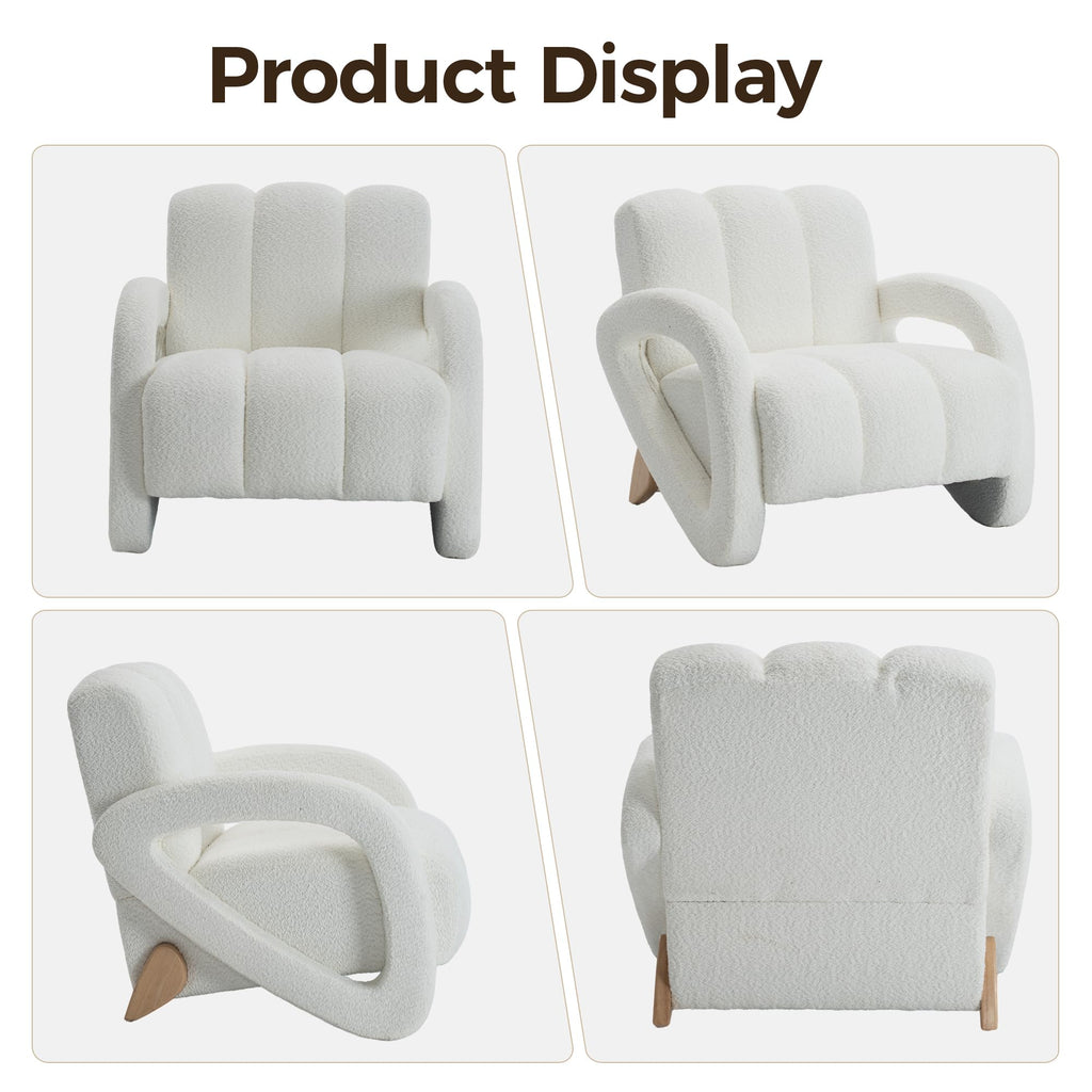 Mid Century Modern Accent Chair Set of 2 with Solid Wood Frame, Upholstered Living Room Chairs with Thick Cushion, Boucle Tufted Armchair for Bedroom, Reading Room, Ivory