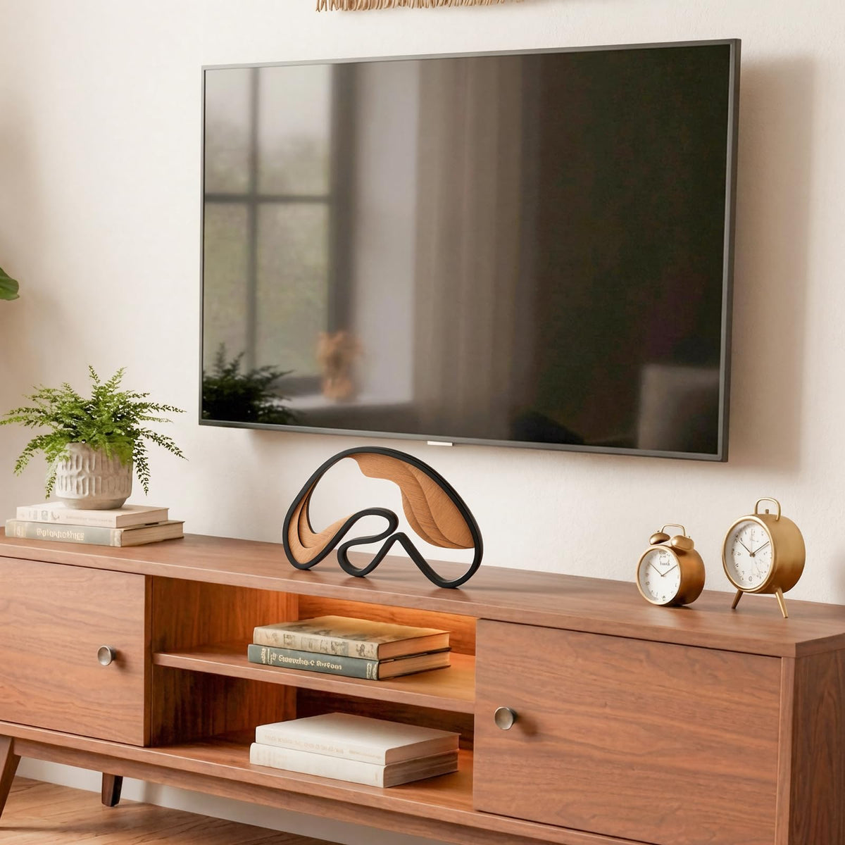 Fumete Mid-Century Modern Wood Abstract Sculpture Wooden Curved Art