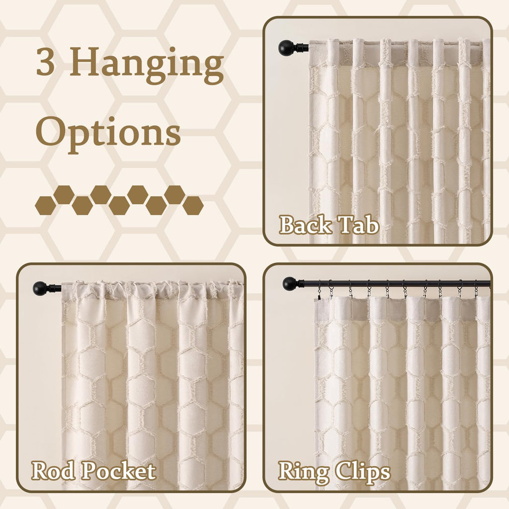 Cream Beige Geometric Jacquard Curtains, Set of Two
