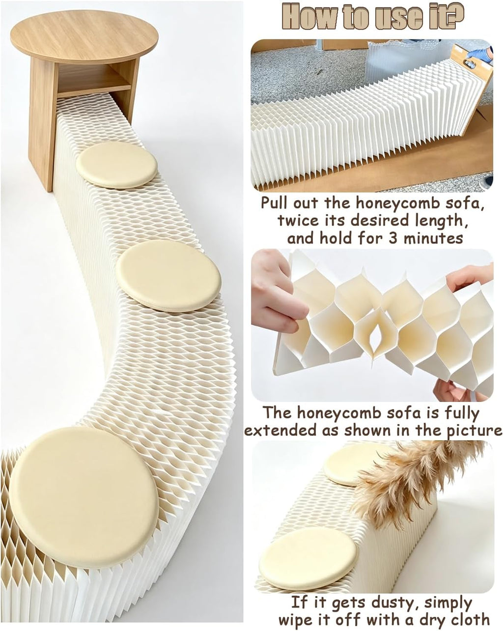 Solid Wood Coffee Table with Folding Paper Stool