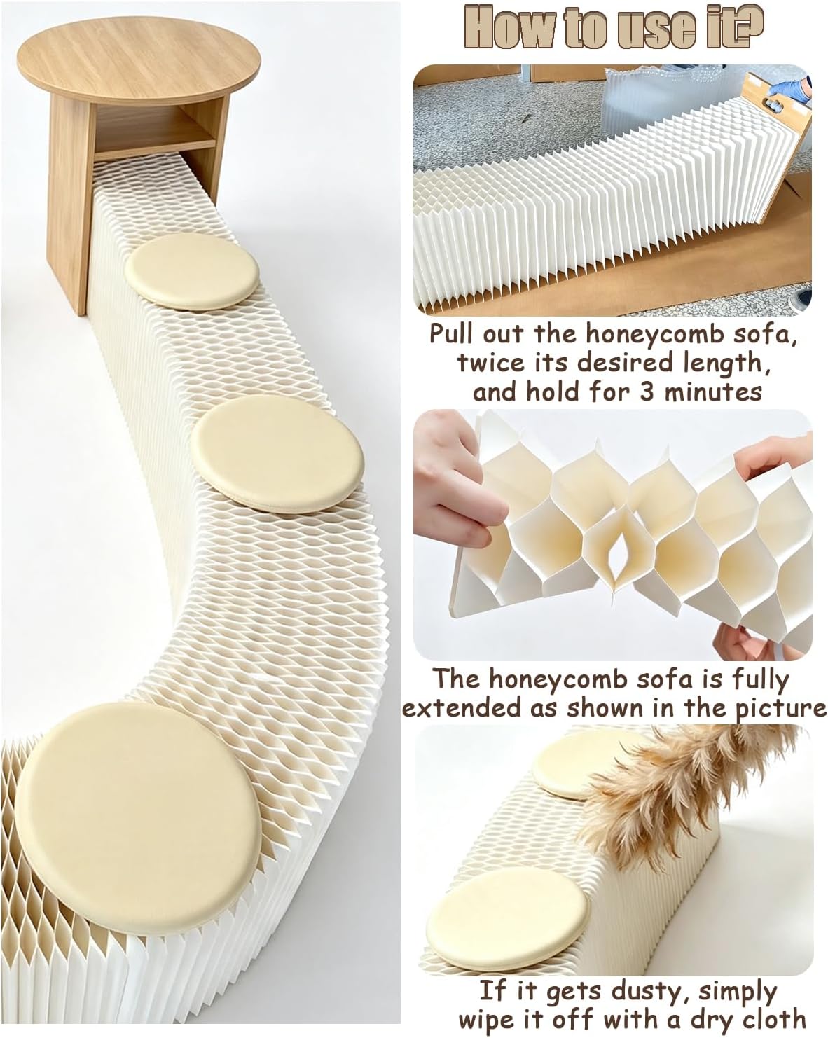 Solid Wood Coffee Table with Folding Paper Stool