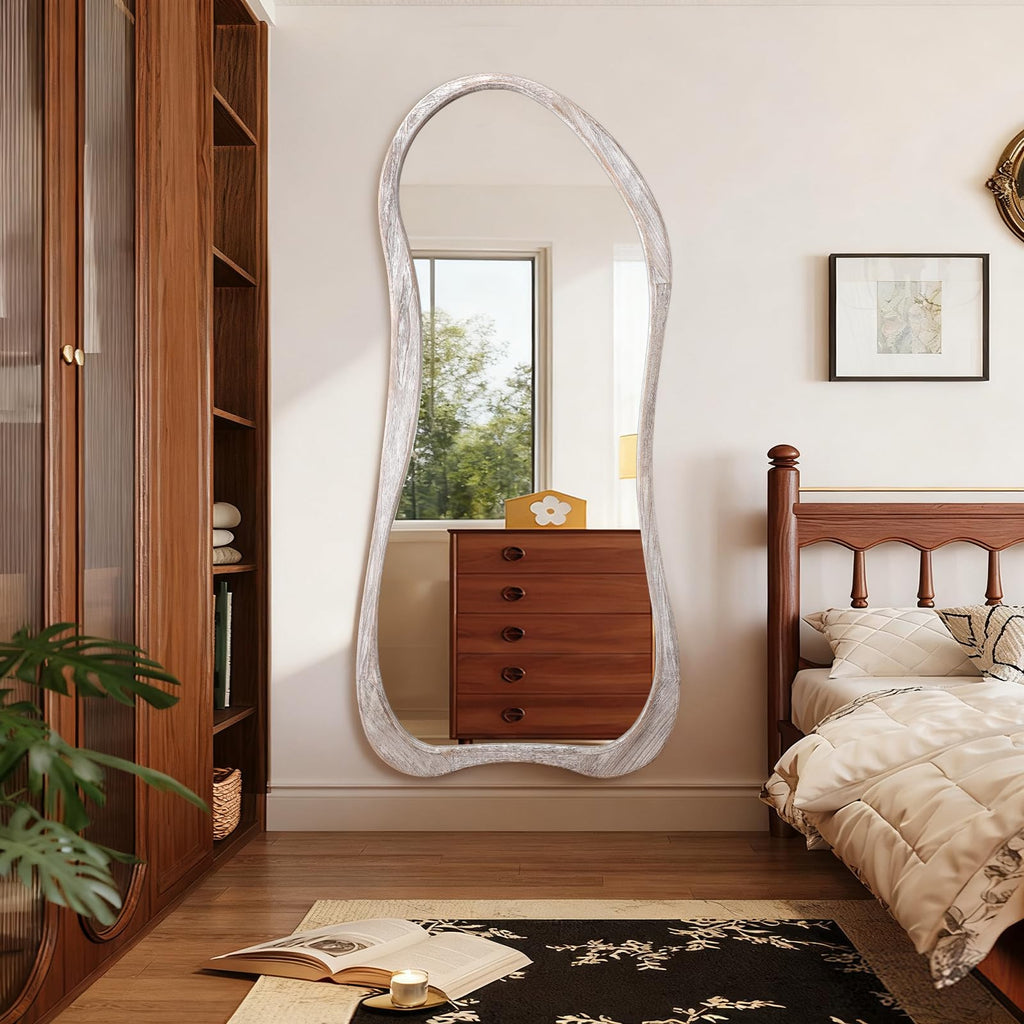 Irregular Wood-Framed Full-Length Mirror