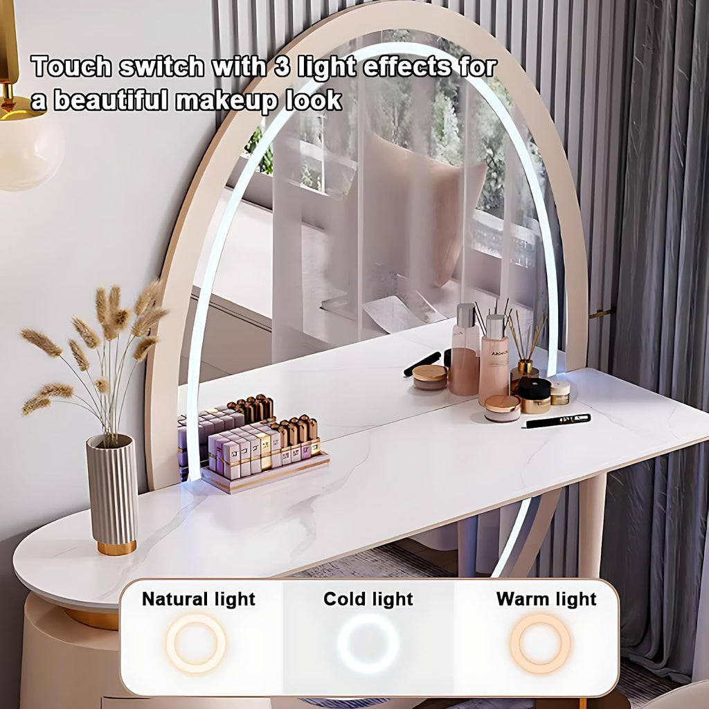 Solid Wood Vanity Set with LED Mirror & Stone Board Top