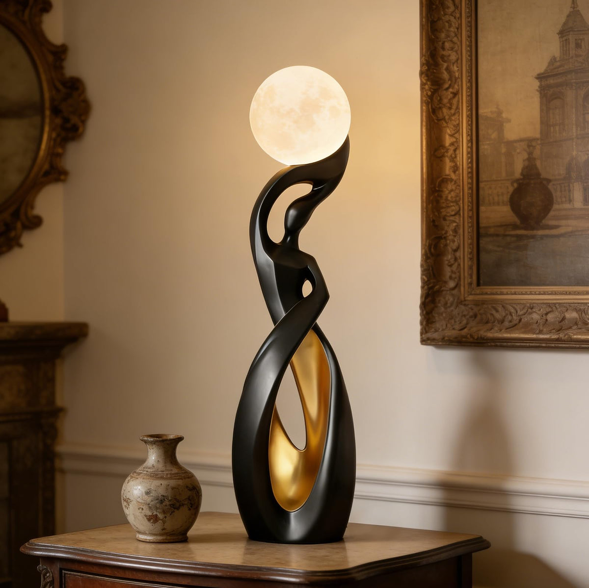Modern Floor Lamp, Black Floor Lamps, Bedside Lamp with 3D Moon Lights