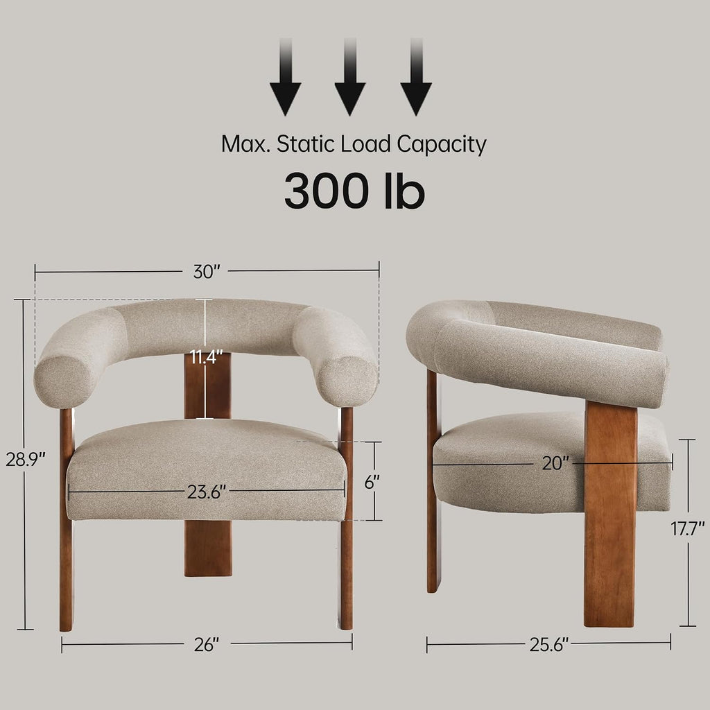 Usaint Upholstered Barrel Accent Chair with Walnut Wood Legs and Armrests
