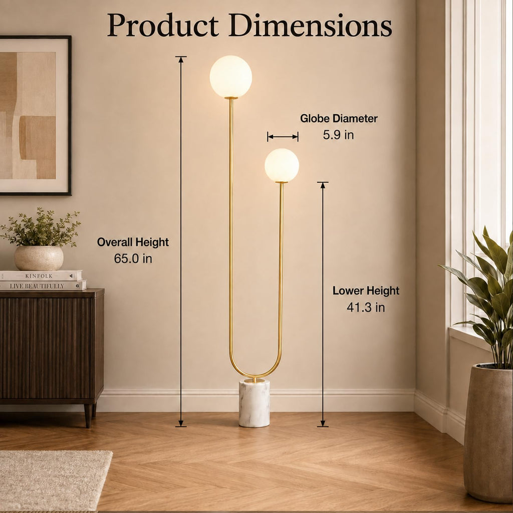 Mid-Century Modern U-Shaped Floor Lamp with Frosted Glass Shades