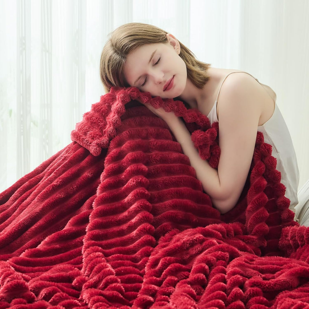 Ribbed Fleece Throw Blanket