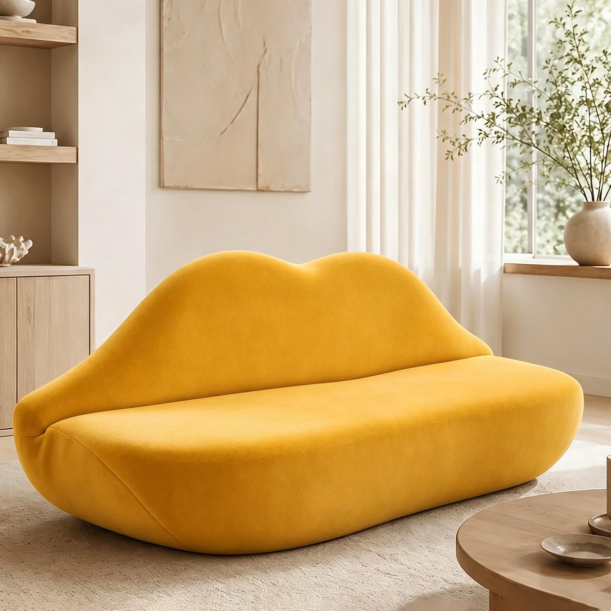 Lip-Shaped Sculptural Sofa, Modern Artistic Statement Couch, Unique Curved Accent Seating for Home and Commercial Spaces.(White，78.74inches)