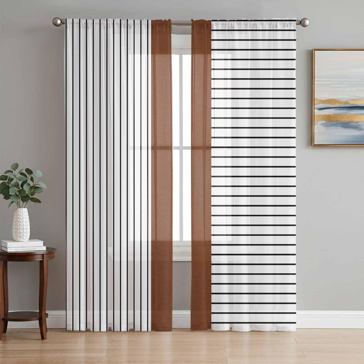 Brown Tribal Sheer Curtains, Set of Two