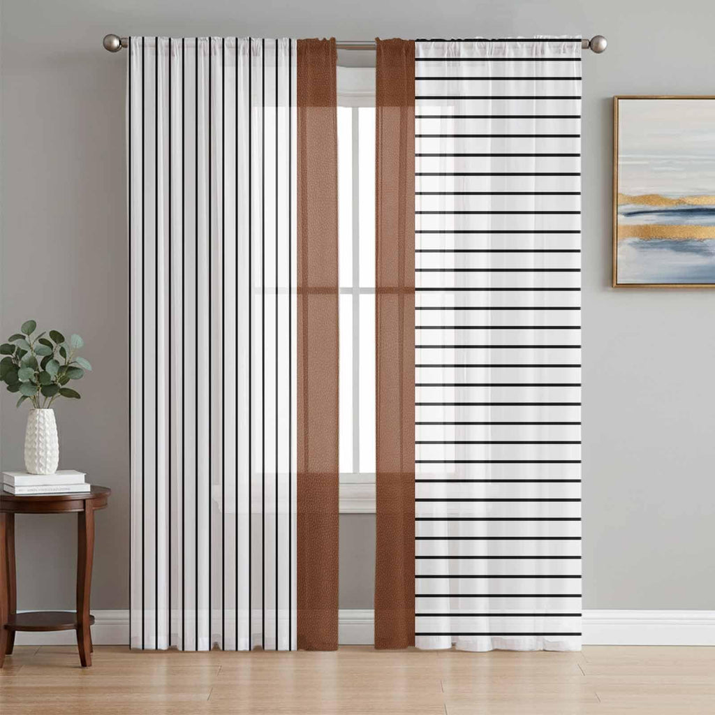 Brown Tribal Sheer Curtains, Set of Two