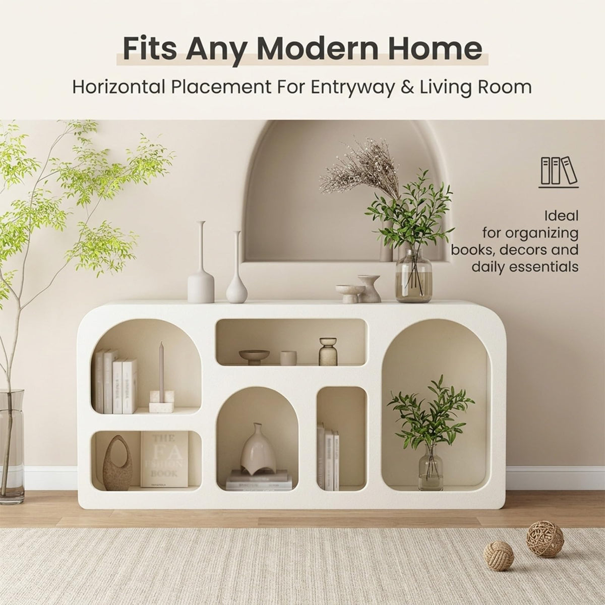 Floating Shelves for Wall, Arch Design Wall Shelves, Multi-Purpose Desk Shelf Organizer with Safety Barriers, Floating Shelves for Storage, Easy Installation(White)