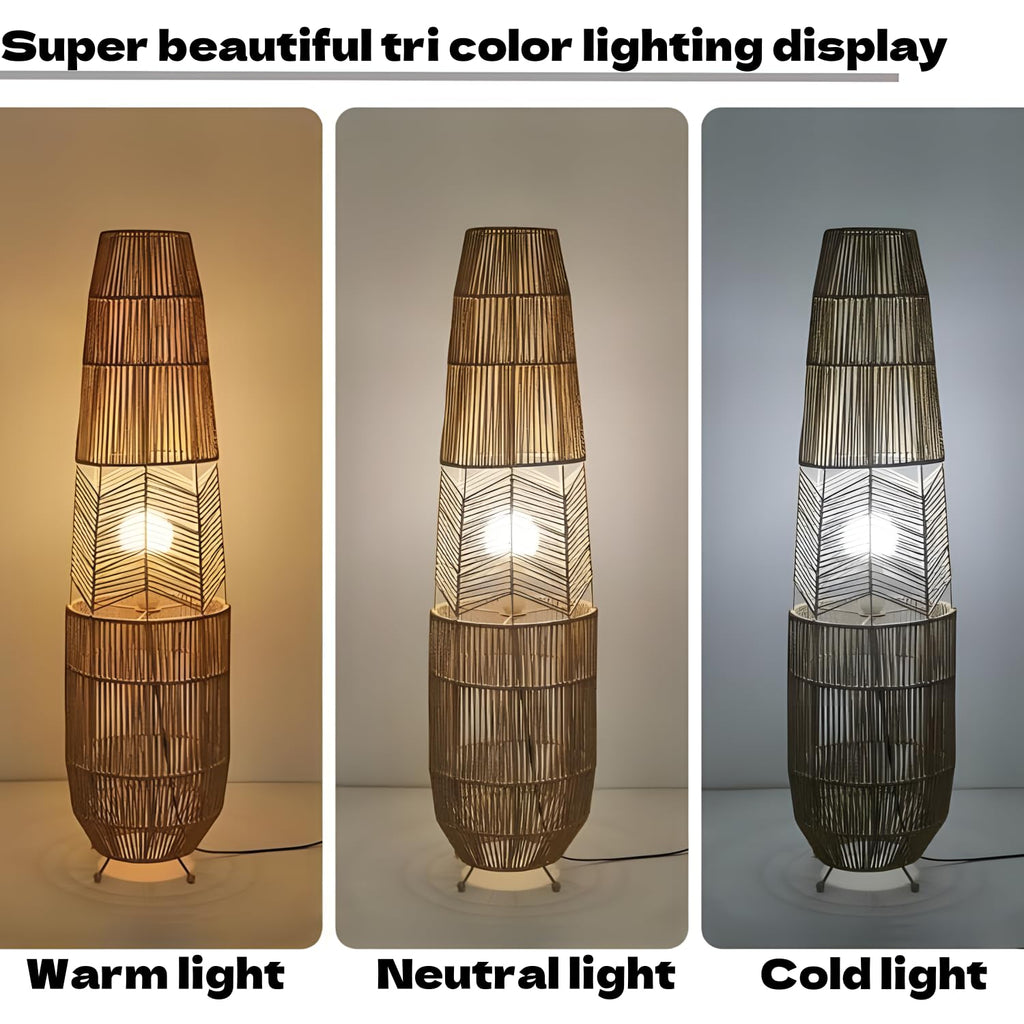 34.64" Mid Century Boho Farmhouse Wood Floor Lamp with Bamboo Shade