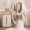 Solid Wood Vanity Desk with LED Mirror, Stool & Drawers