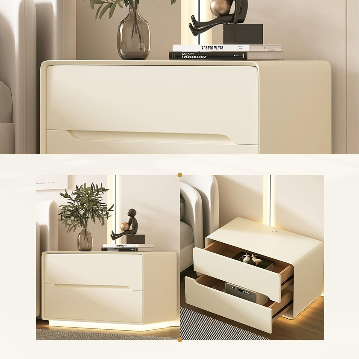 Night Stand Nightstand with LED Light Dresser Bedside Table Side Table for Bedroom End Table with Drawers Bedroom Furniture Storage Cabinet for Living Room Sofa(Gray,50 * 40 * 50cm)