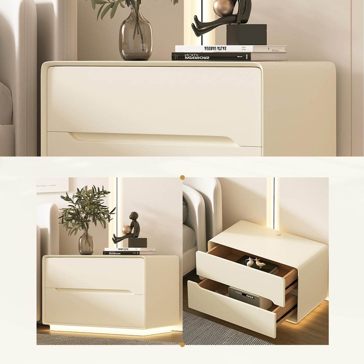 Night Stand Nightstand with LED Light Dresser Bedside Table Side Table for Bedroom End Table with Drawers Bedroom Furniture Storage Cabinet for Living Room Sofa(Gray,50 * 40 * 50cm)