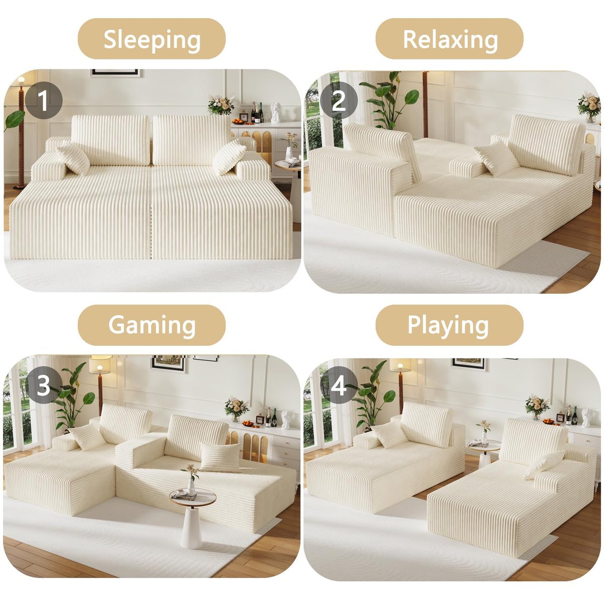 106" Modular Corduroy Cloud Sectional Sofa
