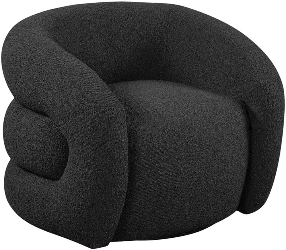 BOWERY HILL Contemporary Black Boucle Fabric Swivel Accent Chair