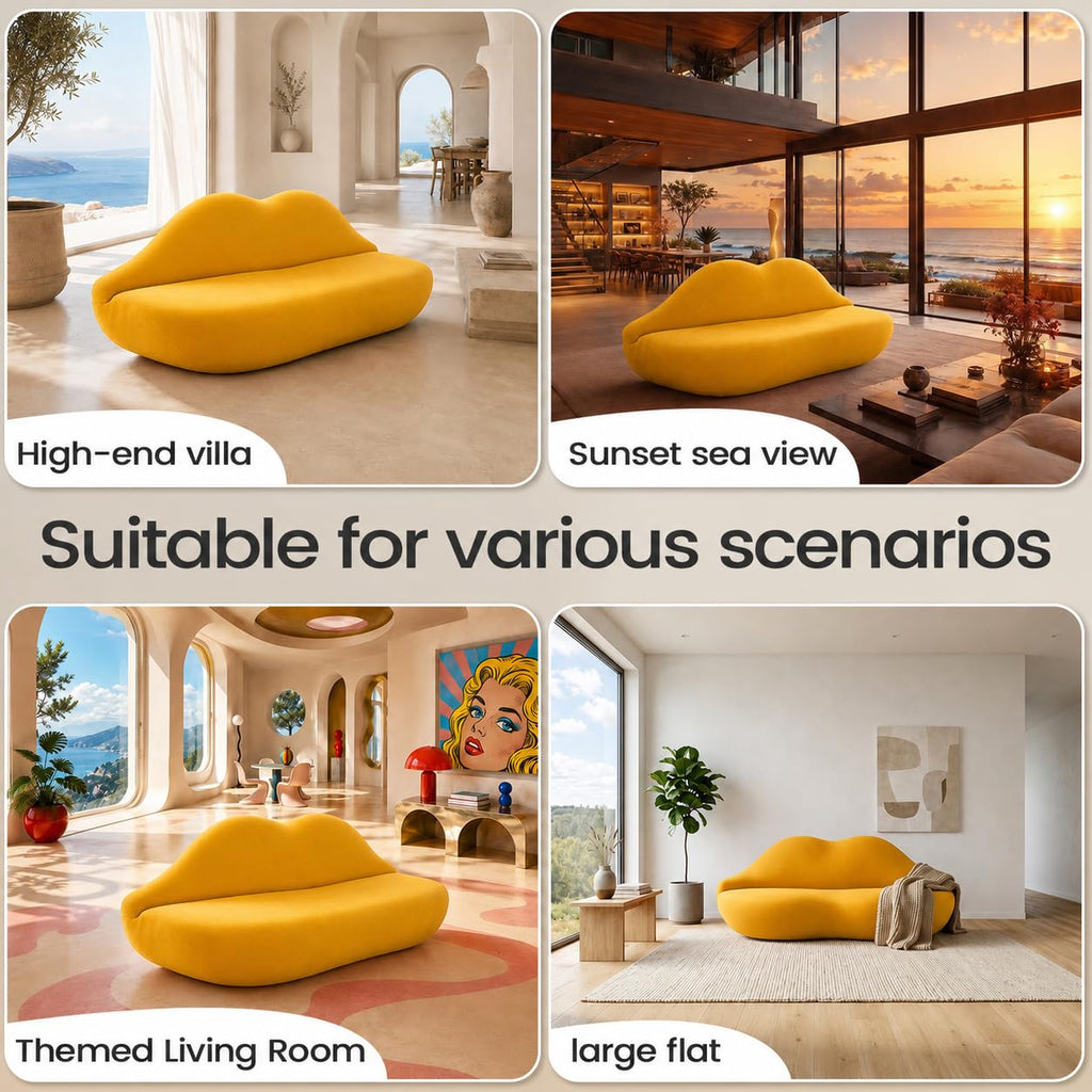 Lip-Shaped Sculptural Sofa, Modern Artistic Statement Couch, Unique Curved Accent Seating for Home and Commercial Spaces.(White，78.74inches)