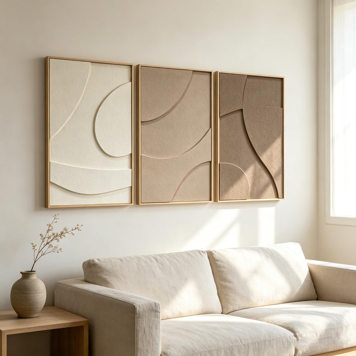 Abstract Geometric Relief Wall Art – Framed Triptych