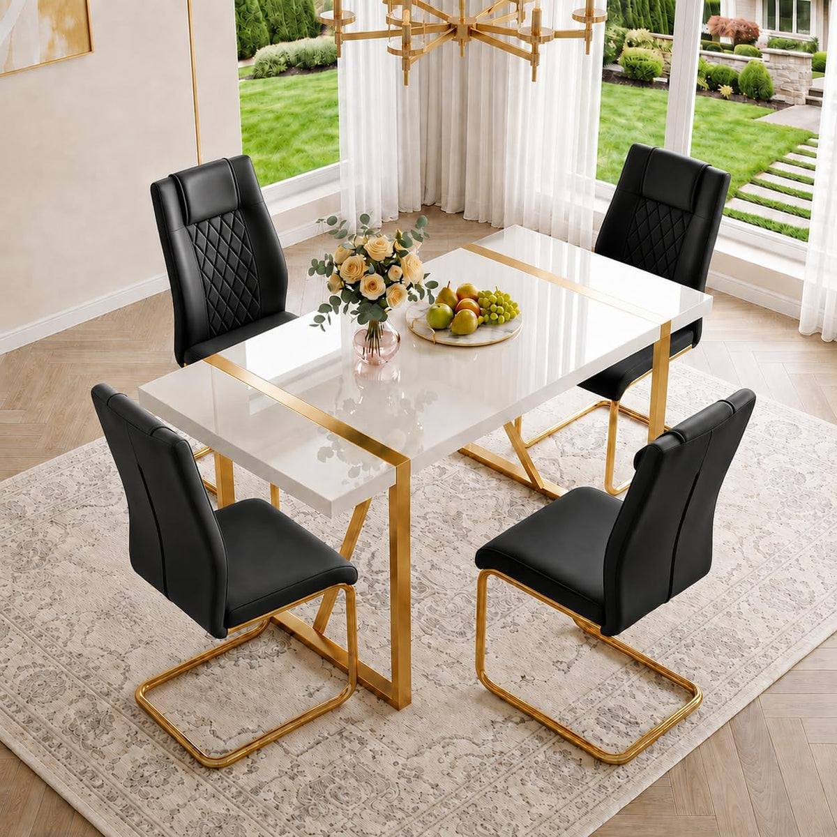 White & Gold Dining Table Set