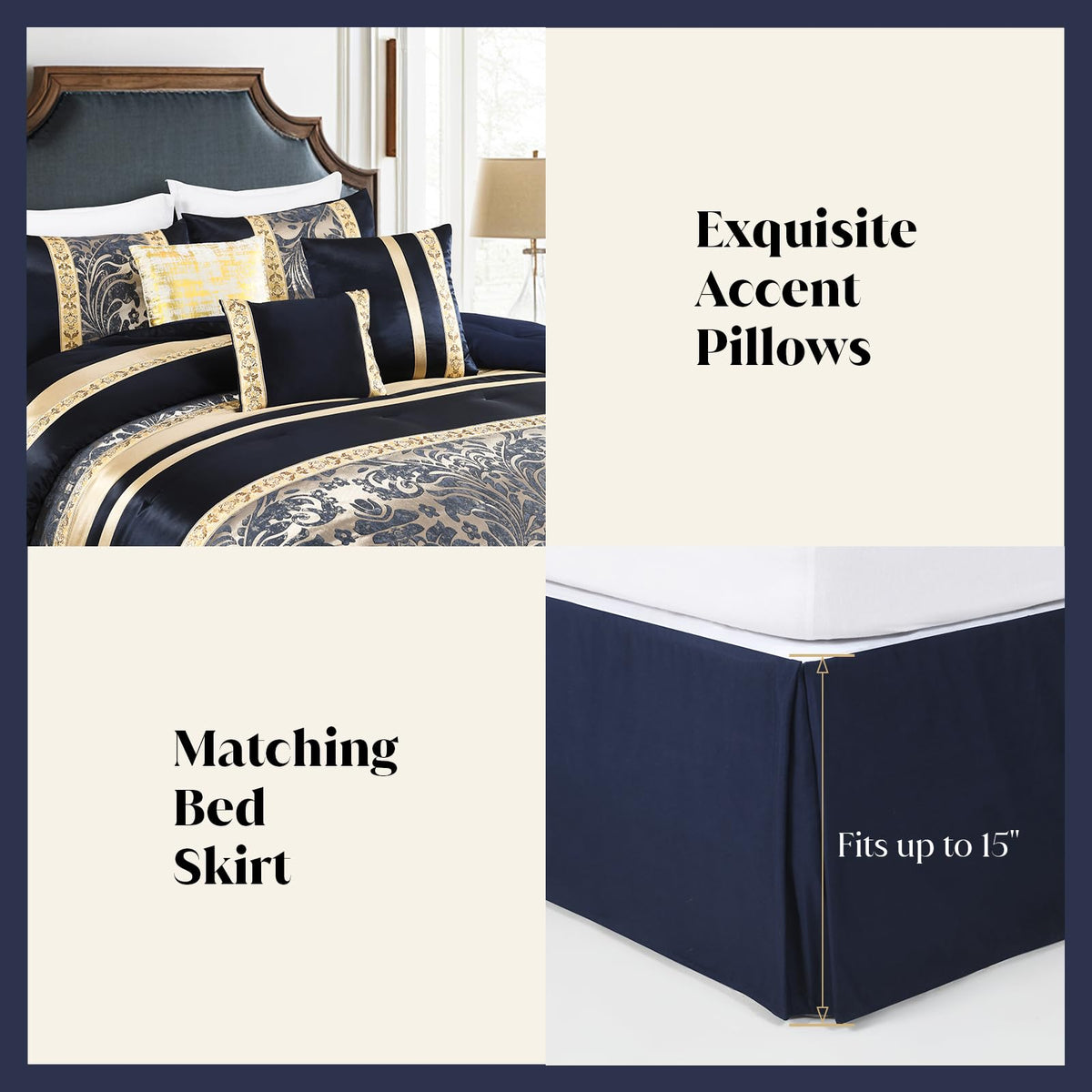 CozyDH Black Gold Jacquard Comforter Set California King, 7PCS Bed in a Bag