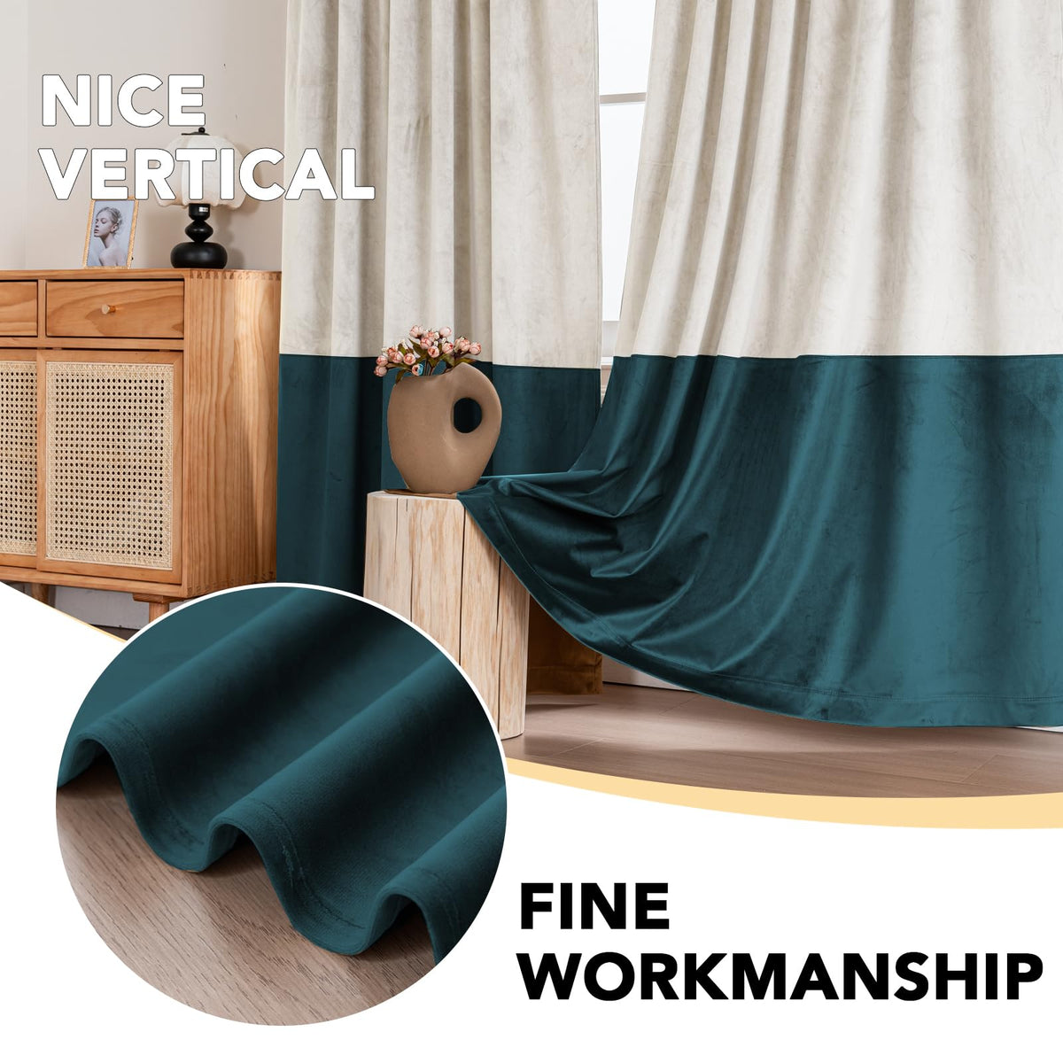 Velvet Color-Block Curtain Set