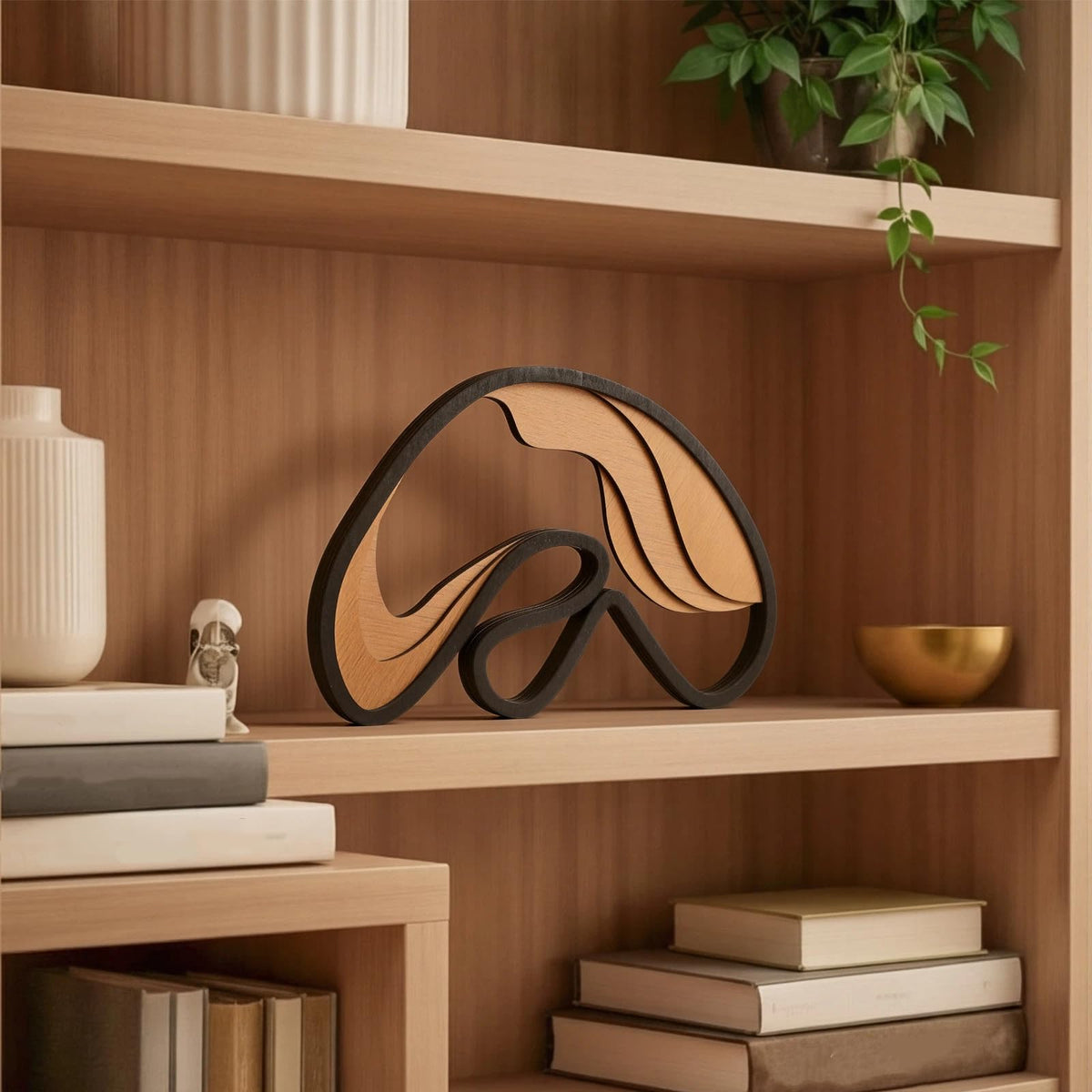 Fumete Mid-Century Modern Wood Abstract Sculpture Wooden Curved Art
