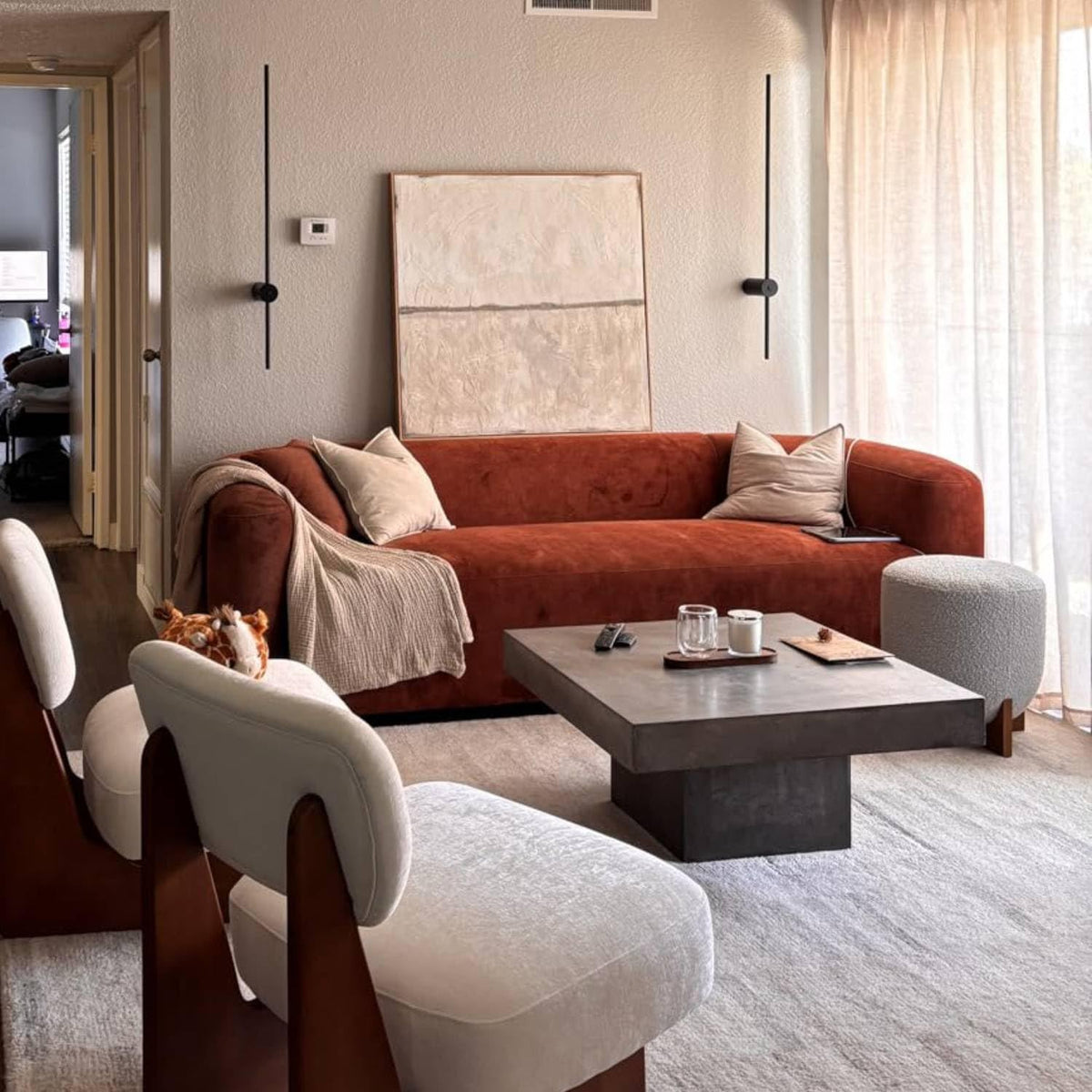 Acanva Mellow Modern Tight Curved Back Velvet Sofa, 4 Seater Modular
