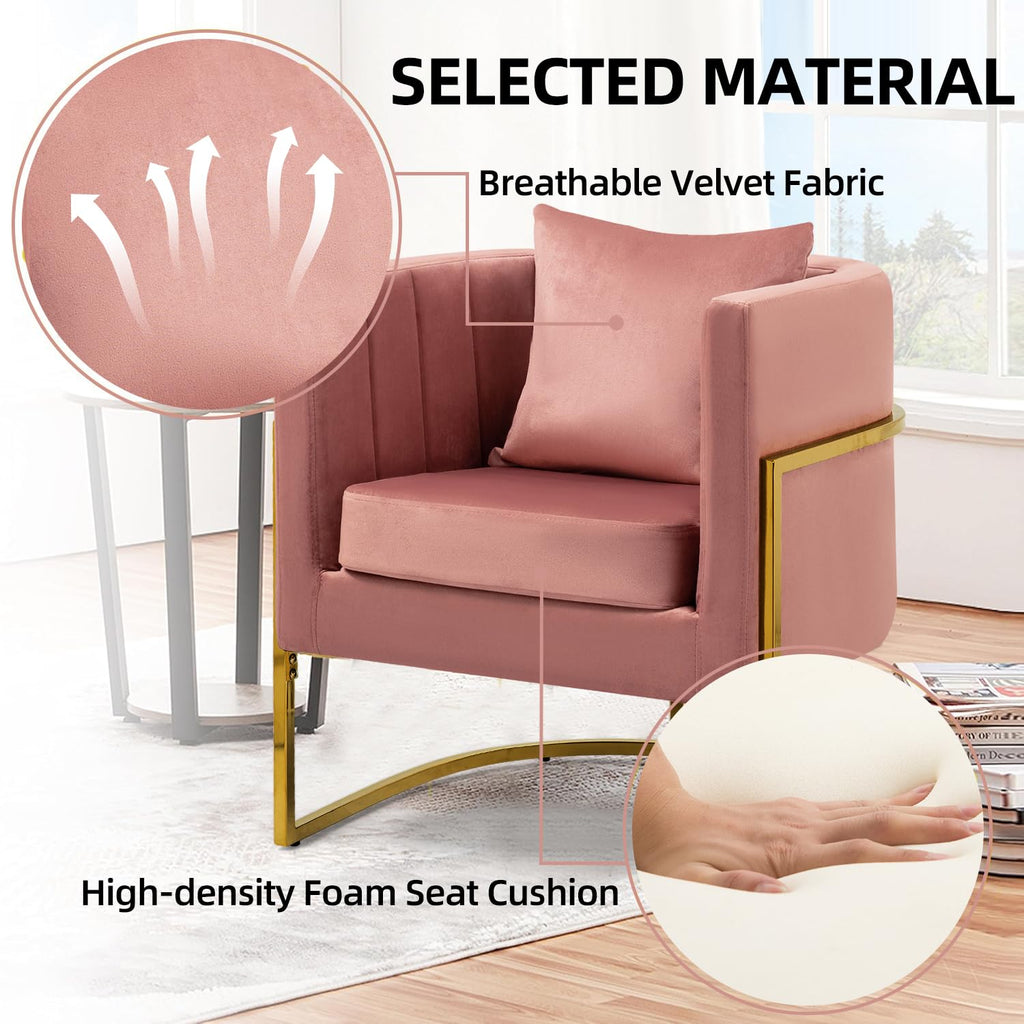 Velvet Barrel Accent Chair with Pillow