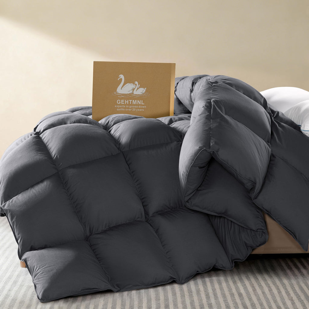 Goose Down Fiber Comforter Queen Size – All Season Naturally Breathable Down