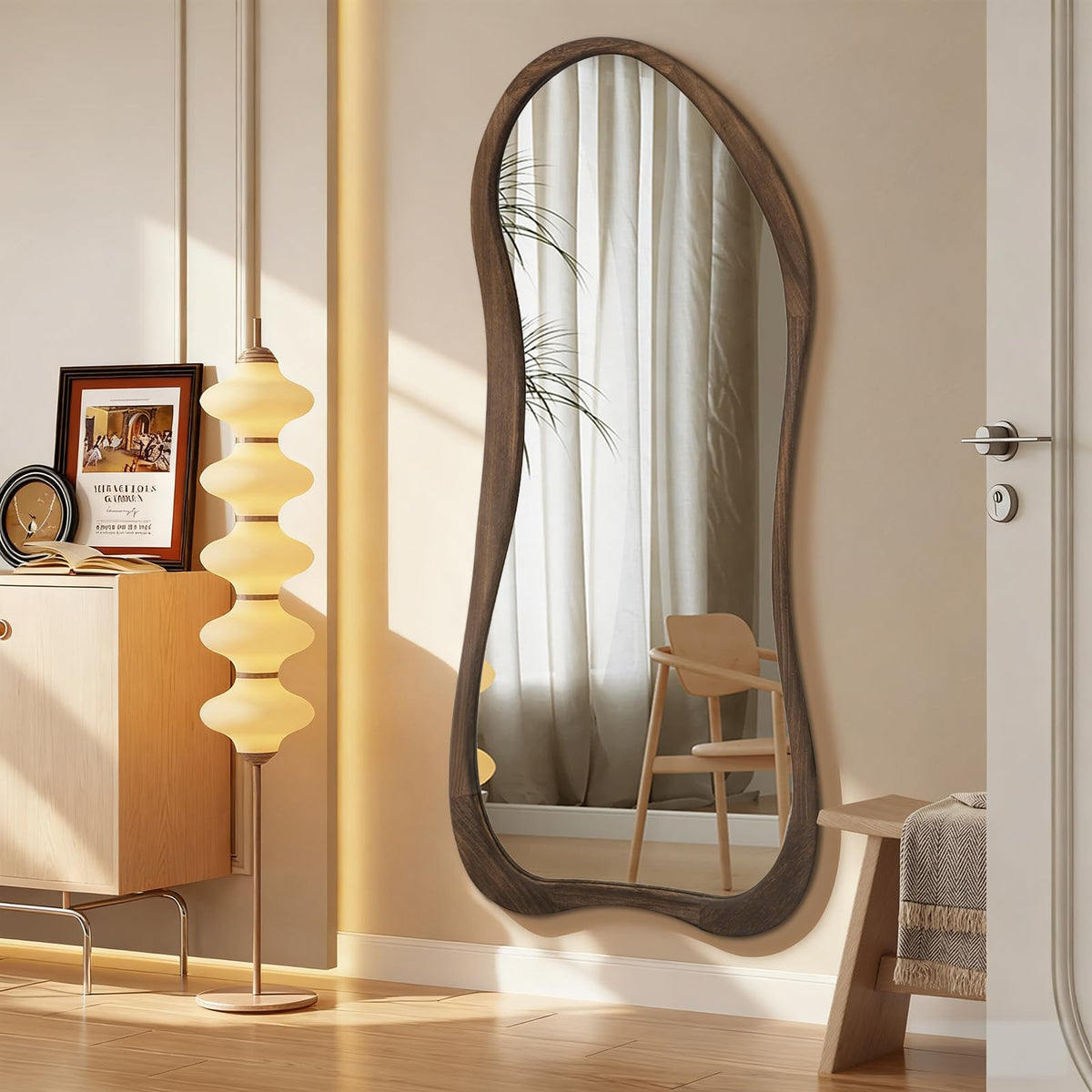 Irregular Wood-Framed Full-Length Mirror