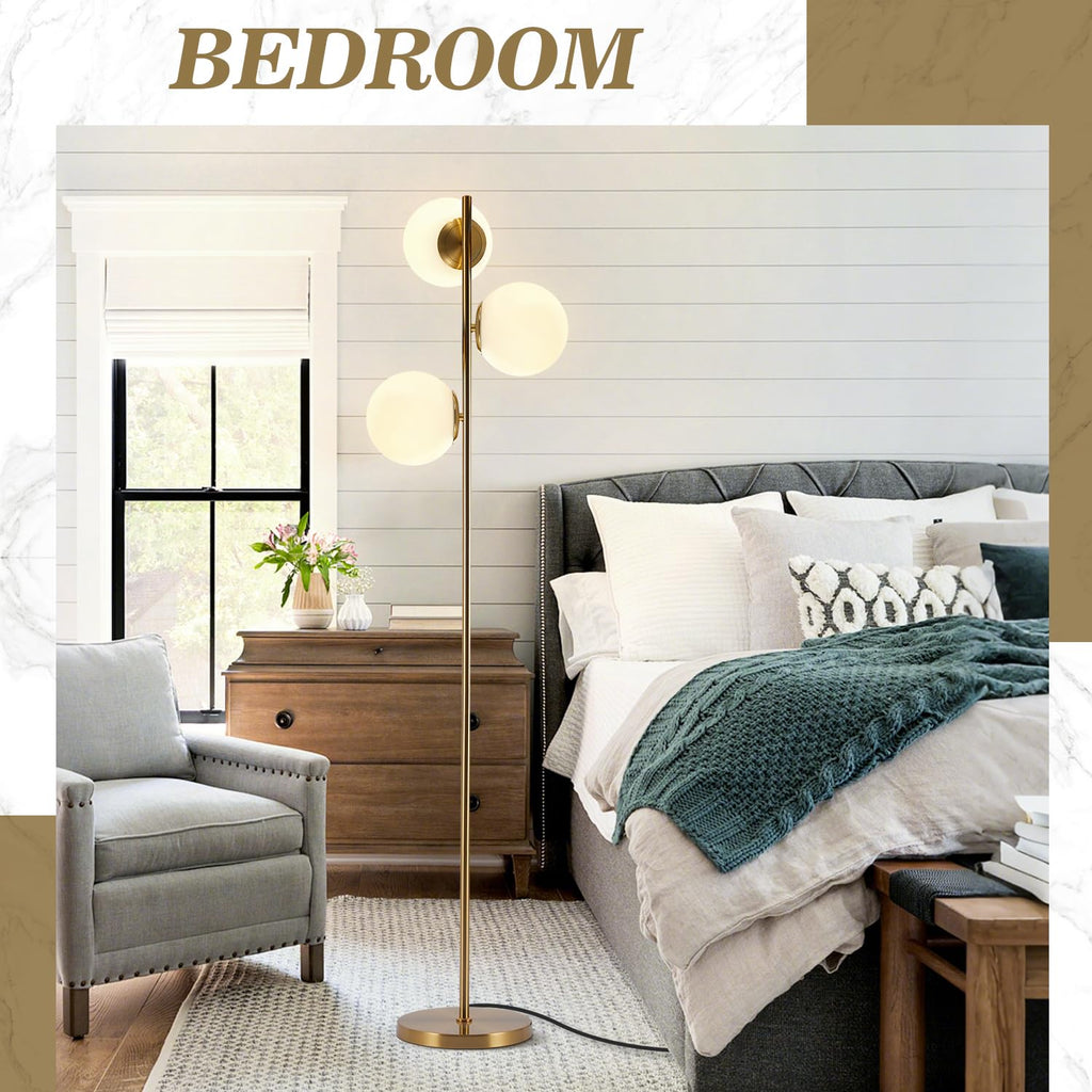 BOKT Gold 5-Light 67'' Tall Floor Lamp Smoked Glass Globes Standing Lamp