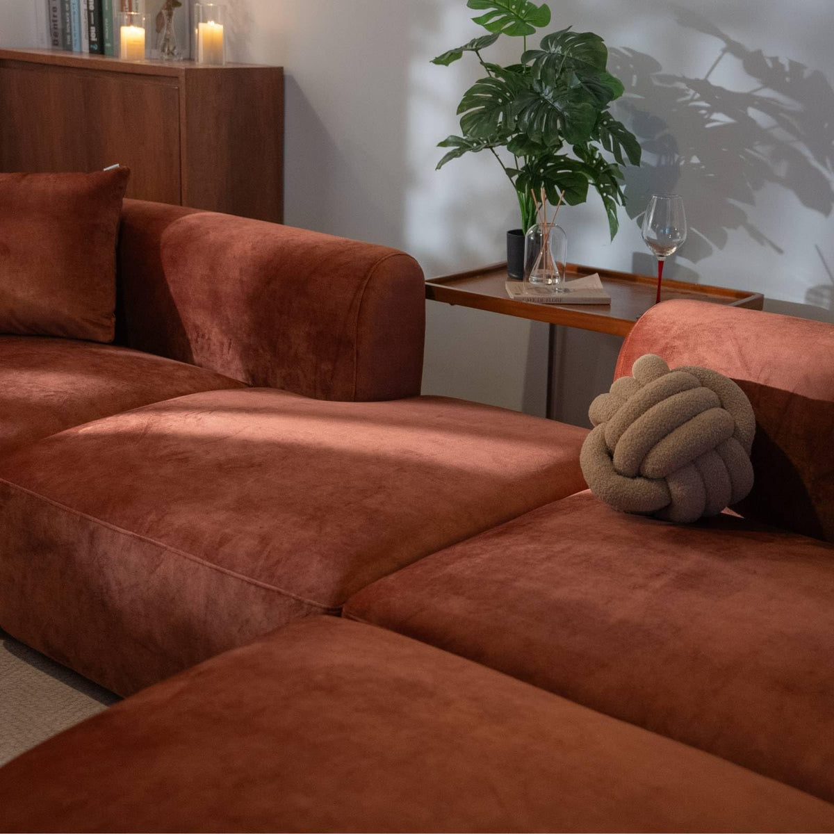 Acanva Mellow Modern Tight Curved Back Velvet Sofa, 4 Seater Modular