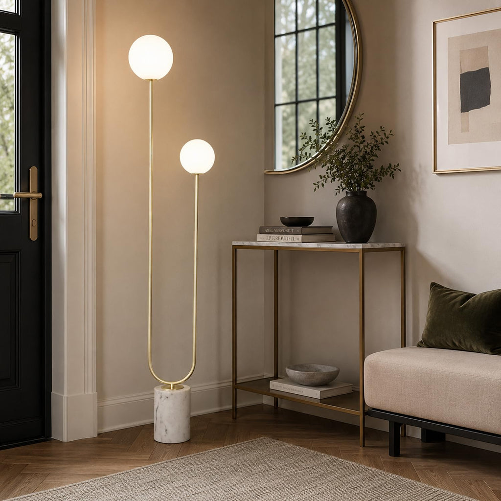 Mid-Century Modern U-Shaped Floor Lamp with Frosted Glass Shades