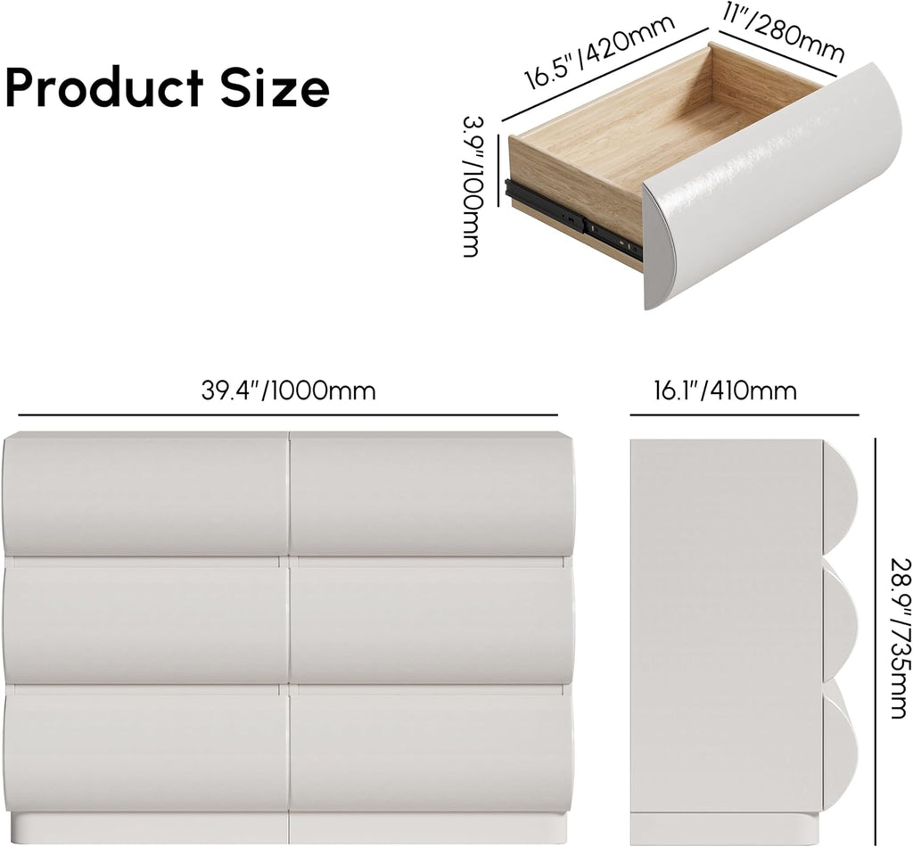 White Faux-Leather Six-Drawer Dresser