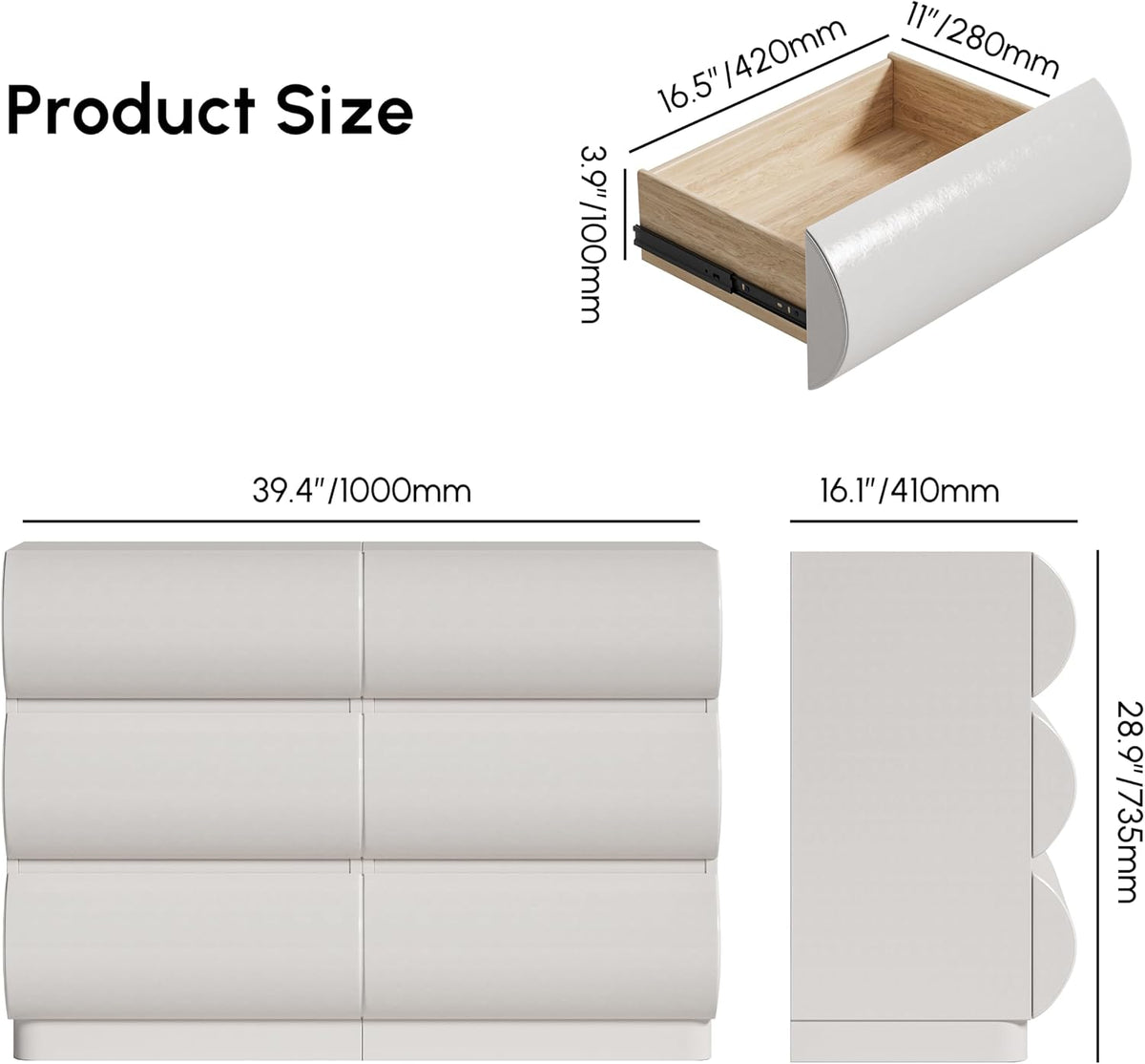 White Faux-Leather Six-Drawer Dresser