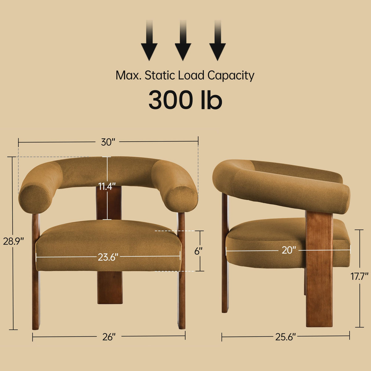 Usaint Upholstered Barrel Accent Chair with Walnut Wood Legs and Armrests