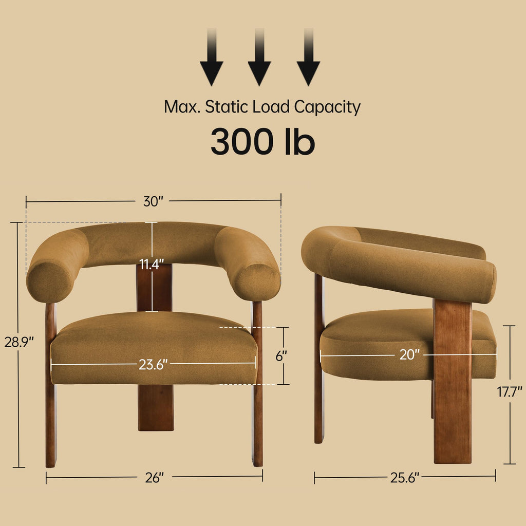 Usaint Upholstered Barrel Accent Chair with Walnut Wood Legs and Armrests