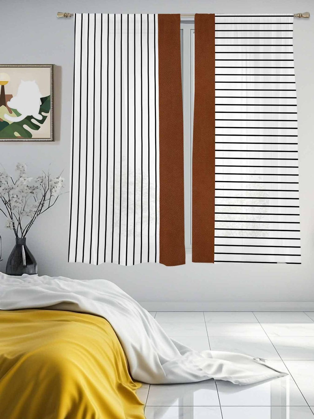 Brown Tribal Sheer Curtains, Set of Two
