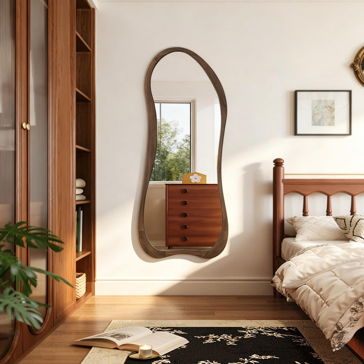 Irregular Wood-Framed Full-Length Mirror