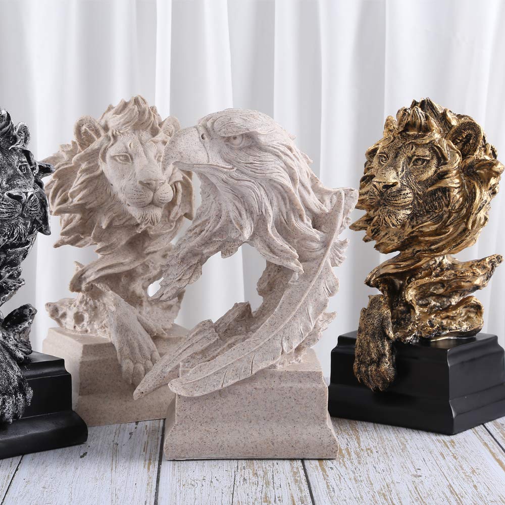 H&W Sandstone Lion Statue, The King of Beast, Collectible Figurines, Golden