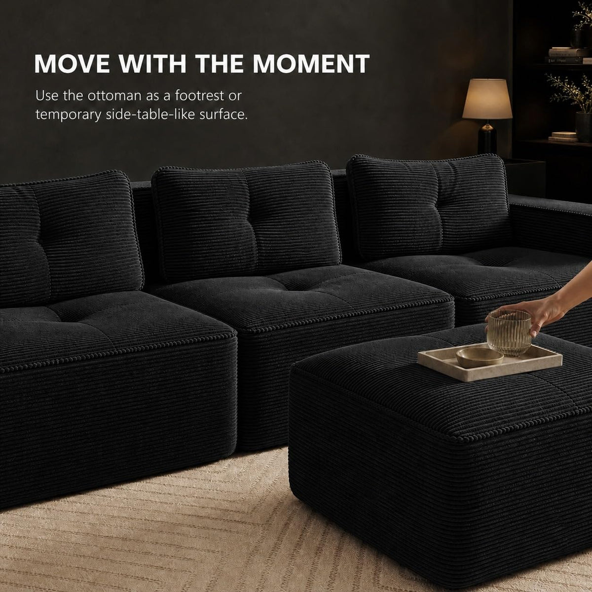 Camel Couch, Corduroy Couch, Boneless Modular Sectional Sofa Set, 5-Seat, Oversized