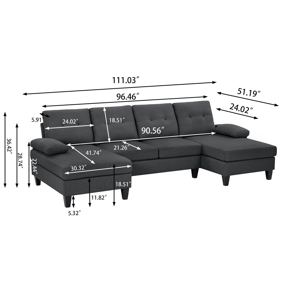105" Sectional Sofa Couch
