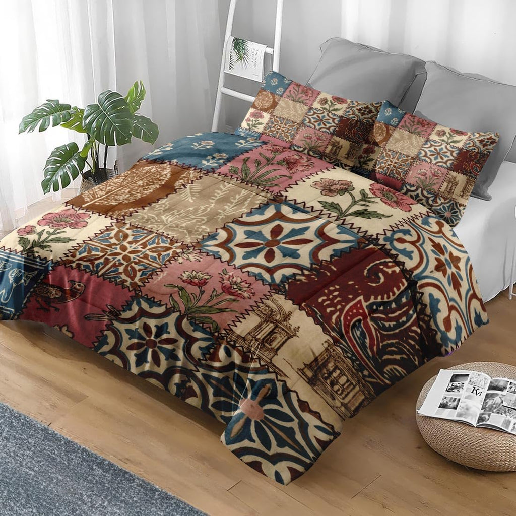 Pamnest Queen Comforter Set, 3 Pieces African Floral Bedding, All Season