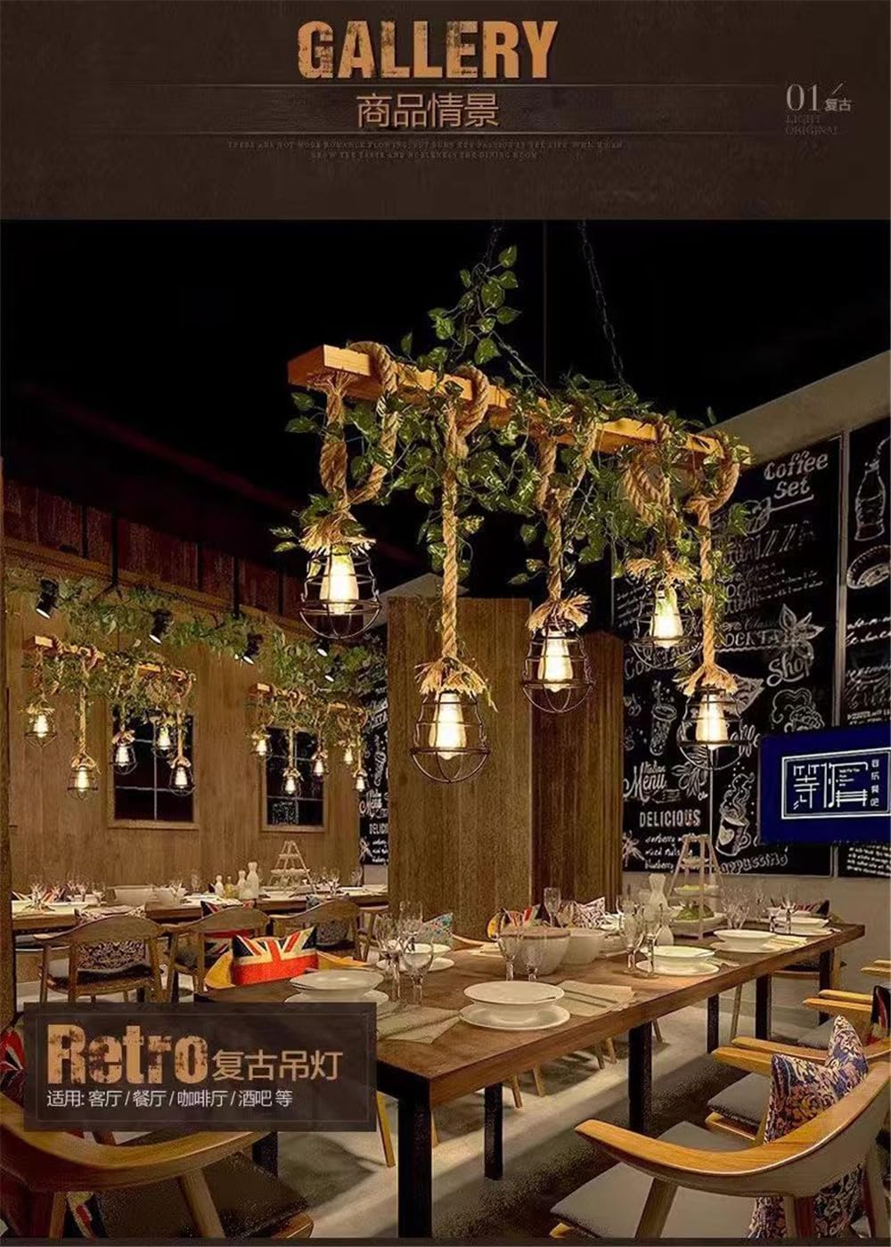 American Pastoral Restaurant Pendant Light LED Retro Creativity Hemp Rope Music