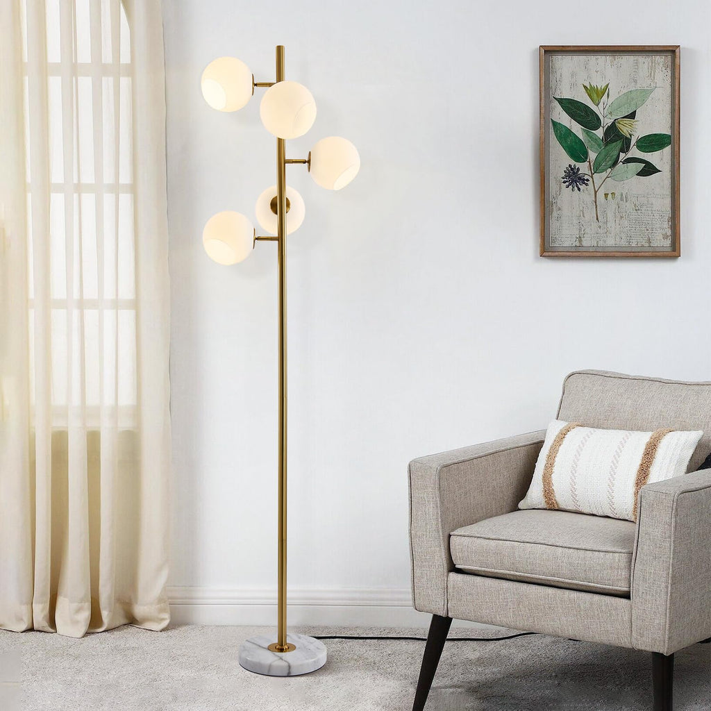 BOKT Gold 5-Light 67'' Tall Floor Lamp Smoked Glass Globes Standing Lamp